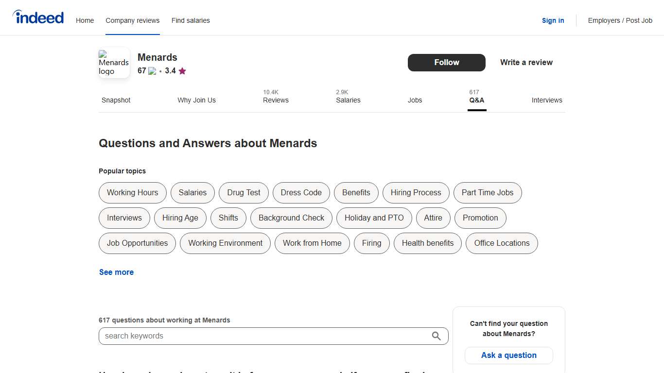 Questions and Answers about Working at Menards Indeed.com