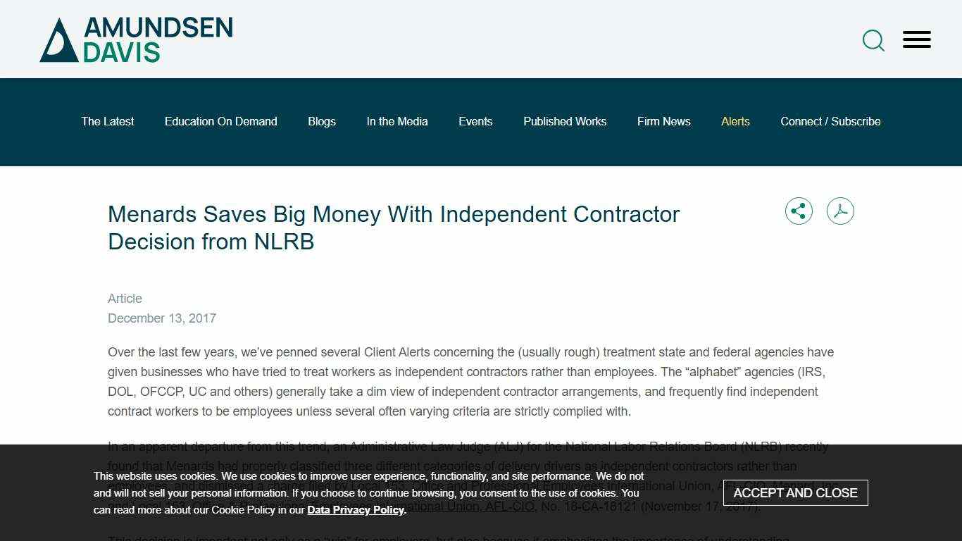 Menards Saves Big Money With Independent Contractor Decision from NLRB: Amundsen Davis